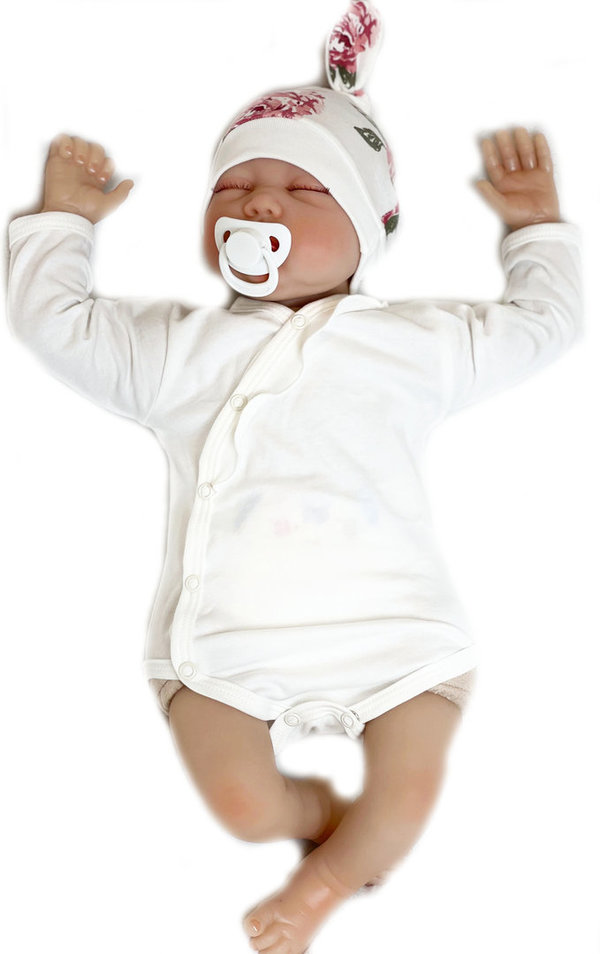Baby Mädchen Set: Wickelbody, Hose mit Fuß und Mütze mit Knoten "Roses"