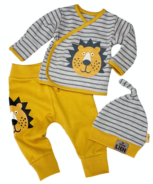 Baby Jungen Set: Langarm Shirt, Hose und Mütze "Lion"