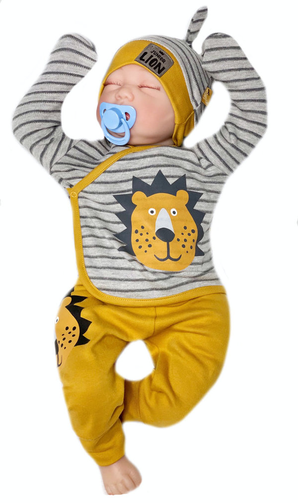Baby Jungen Set: Langarm Shirt, Hose und Mütze "Lion"