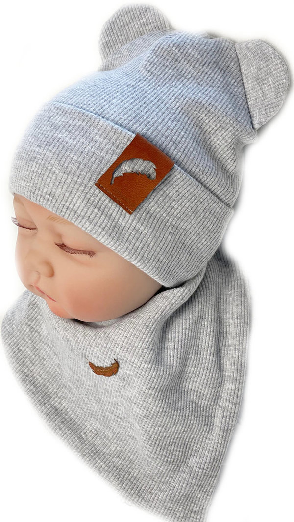 Baby Jungen / Mädchen Set: Mütze mit Öhrchen und Loop "Teddy"