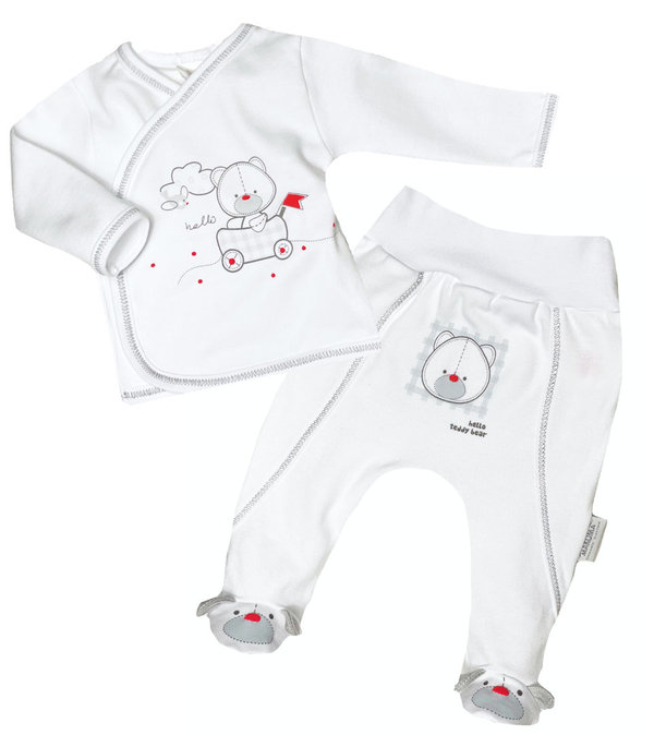 Baby Jungen Set: Langarm Shirt und Hose mit Fuß " Organic White"