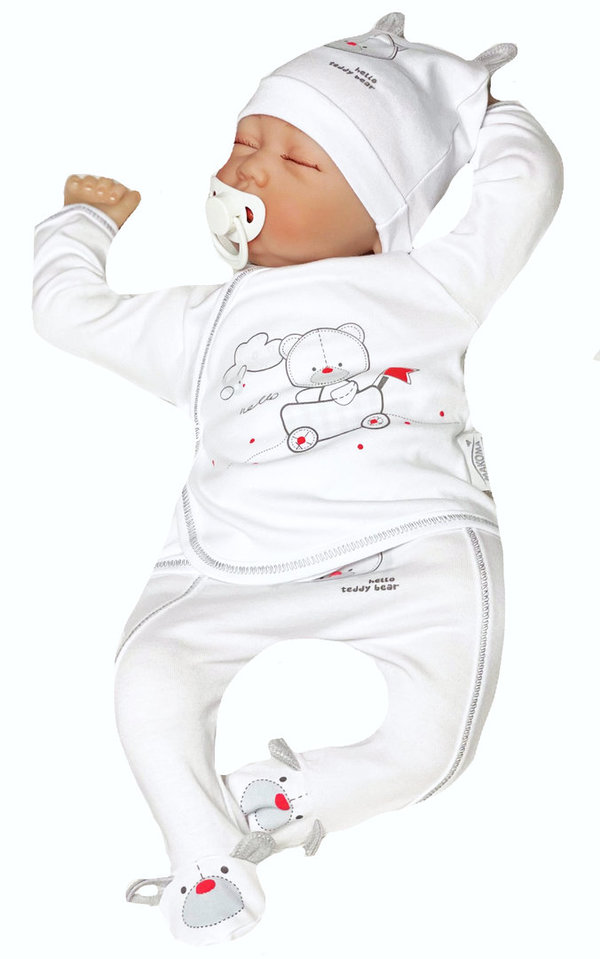 Baby Jungen Set: Langarm Shirt und Hose mit Fuß " Organic White"