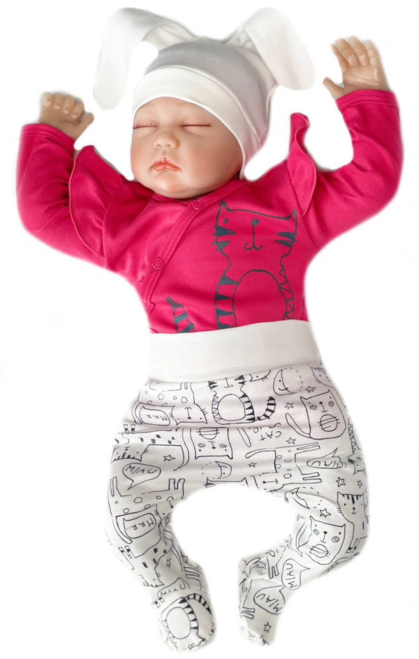 Baby Mädchen Set: Hose mit Fuß, Wickelbody und Mütze "Frisky"