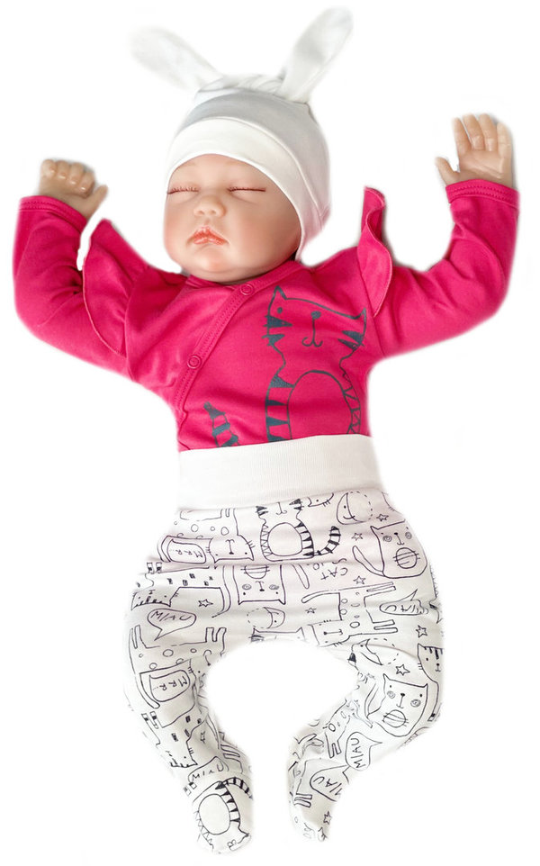 Baby Mädchen Set: Hose mit Fuß, Wickelbody und Mütze "Frisky"