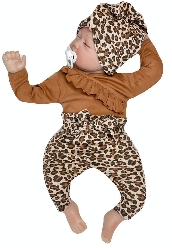 Baby Mädchen Set: Body, Hose und Turban Mütze "Mia"